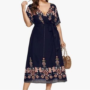 Navy Floral Plus Size Dress 3X
